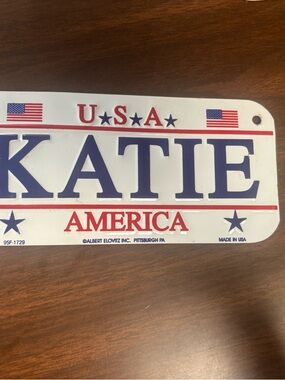 United States of America Mini Car License Name Plate Katie Souvenir Collectible